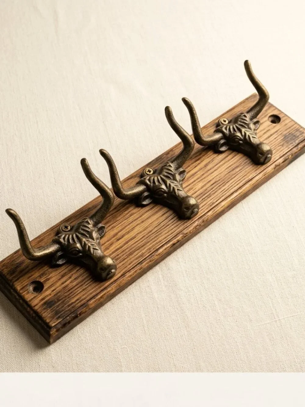 Rustic Cast Iron Steer Head Wall Hook Rack 3 Pack - Heavy Duty